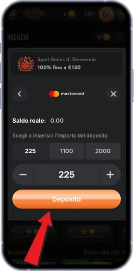 Schermata deposito Gransino con importo