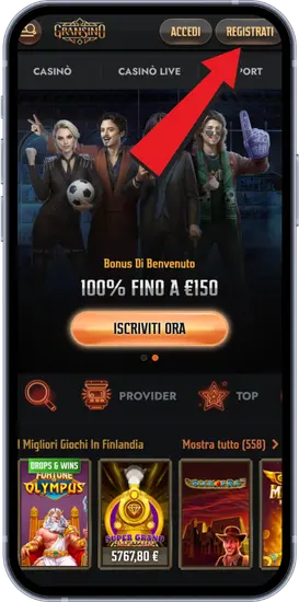 Homepage Gransino con bonus benvenuto e slot