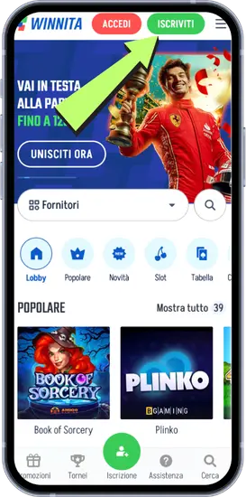 La schermata principale e i pulsanti per effettuare il accedi o iscriviti