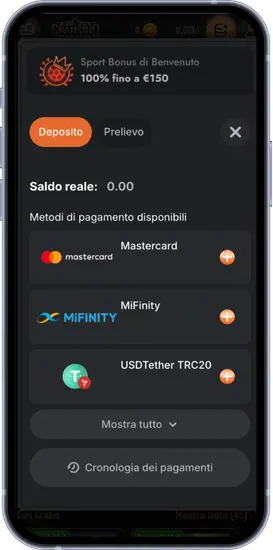 Metodi pagamento Gransino Mastercard MiFinity USDTether