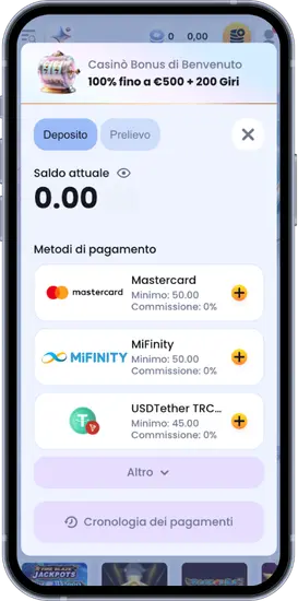 Metodi di pagamento Casinolab con Mastercard, MiFinity e criptovalute