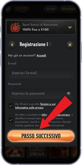 Registrazione Gransino fase 1 email e password