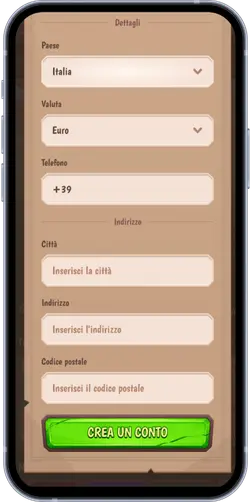 Seconda fase registrazione casino non AAMS con campi dati personali