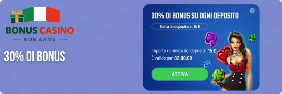 30% di bonus su ogni deposito Winnita - ragazza vestito rosso con simboli carte da gioco cuori quadri