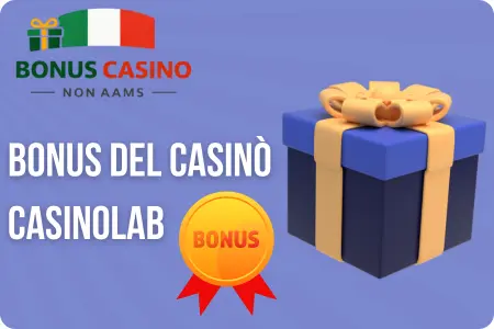 Bonus del casinò Casinolab con confezione regalo blu e medaglia bonus