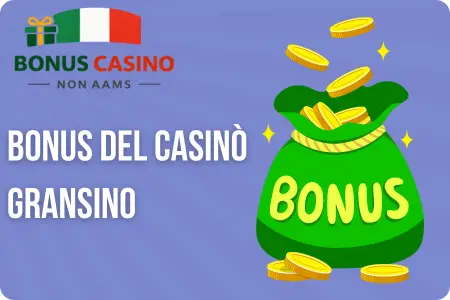Bonus del casinò Gransino con sacchetto verde di monete d'oro